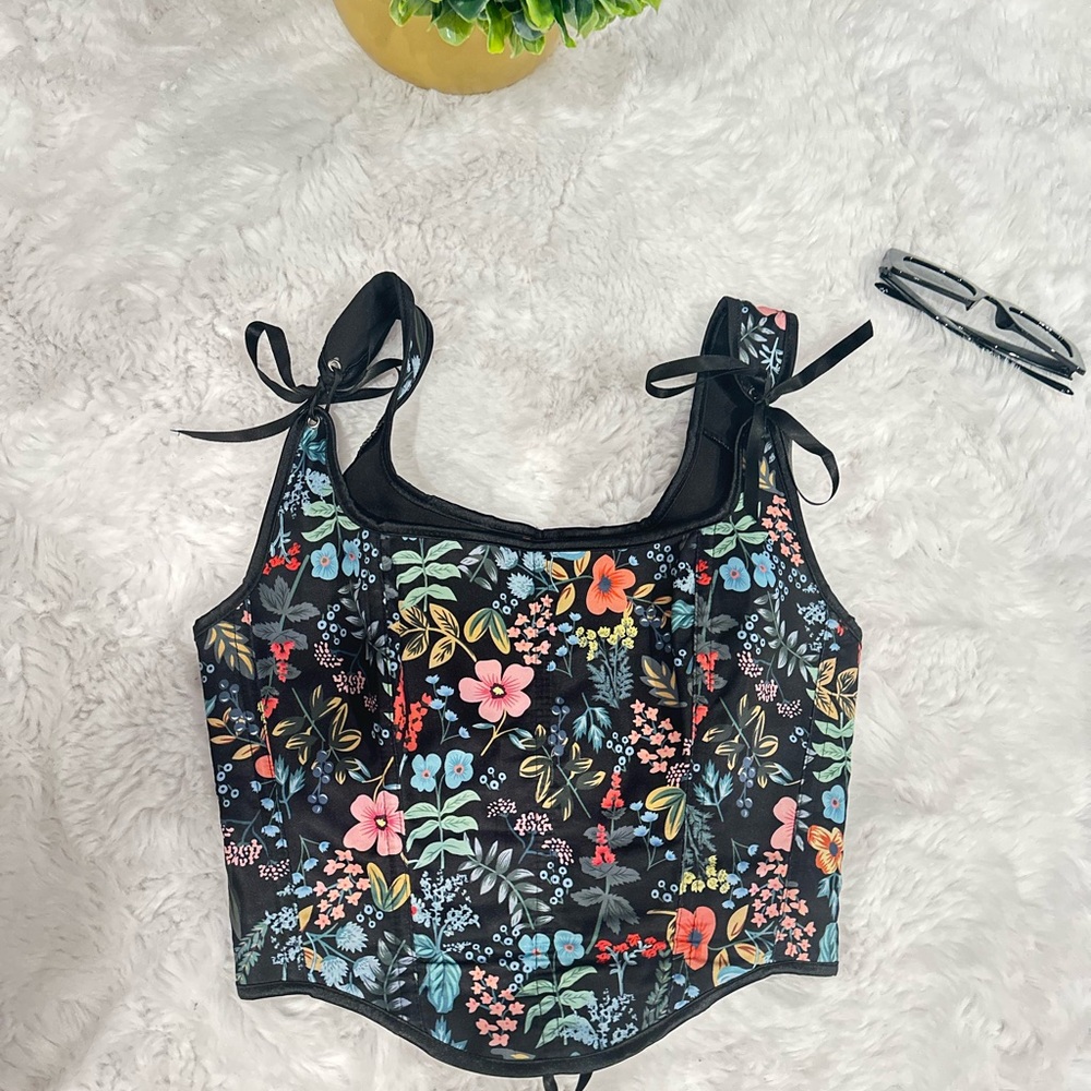 Floral Black Corset Top